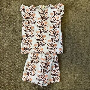 Kate Quinn White and Orange Floral Short Set with Ruffled Sleeves